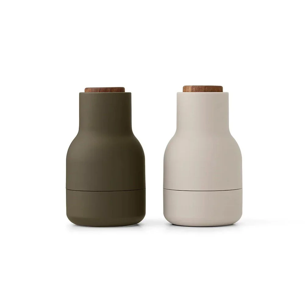 AUDO CPH Salt and Pepper Bottle Grinders Set, Small, Hunting Green/Beige w/ Walnut Lid