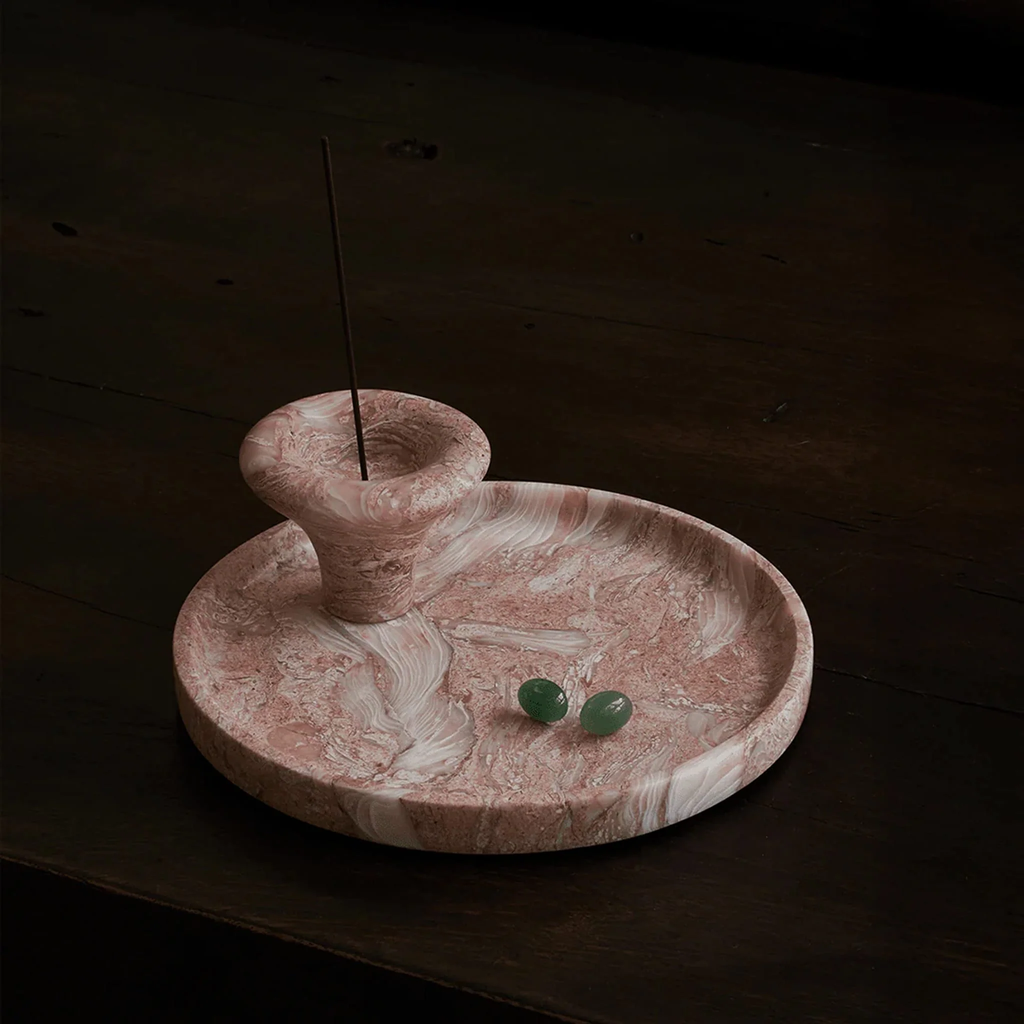 BLACK BLAZE Linea Round Marble Tray, D20cm, Fossil Pink - Image 2