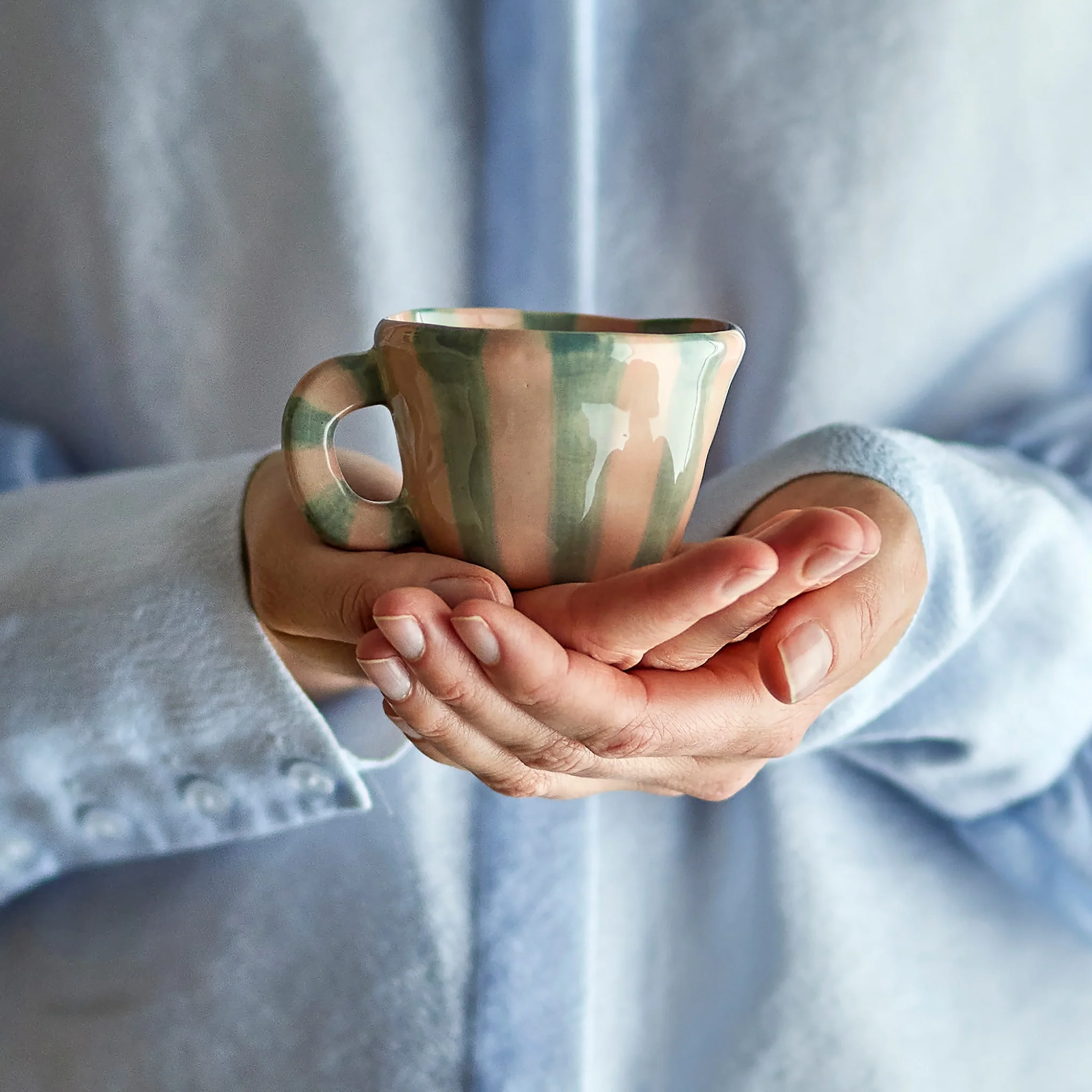 BLOOMINGVILLE Nini Stoneware Espresso Mini Cup, Aqua/Stripes - Image 2