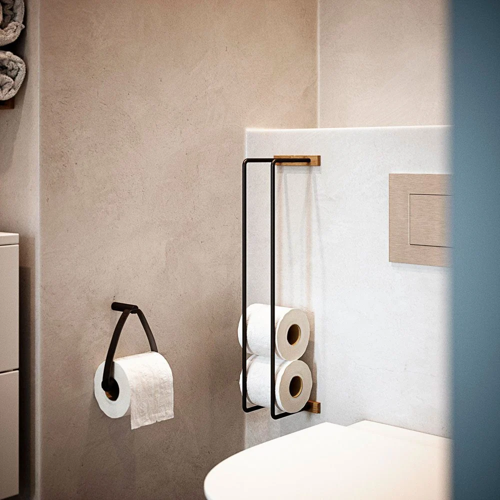 EKTA LIVING Bathroom Hand Towel and Toilet Roll Rack, Smoked Oak/Black - Image 2