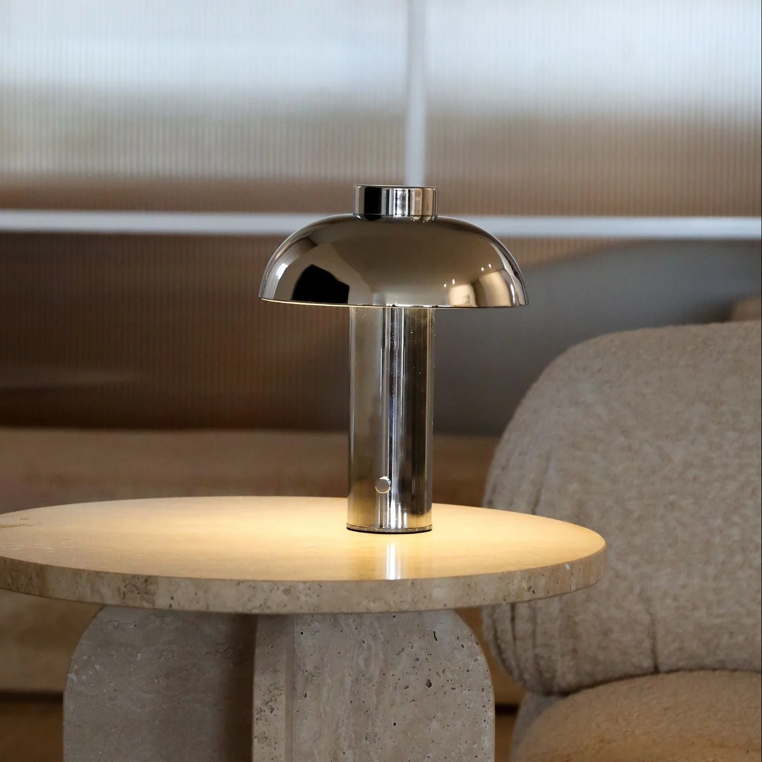 DESIGNSTUFF LUME Elio Pillar Portable Lamp, Chrome/Chrome