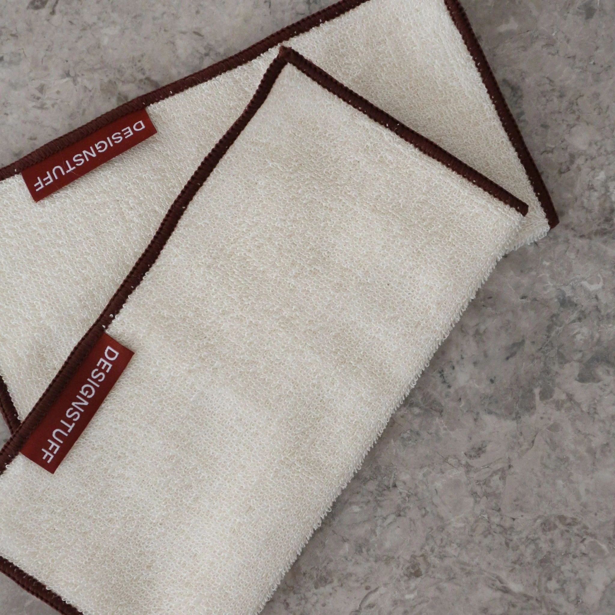 DESIGNSTUFF ETTA Hemp Marle Scourer & Bamboo Dishcloth, Cream/Brick (Set of 2) - Image 3