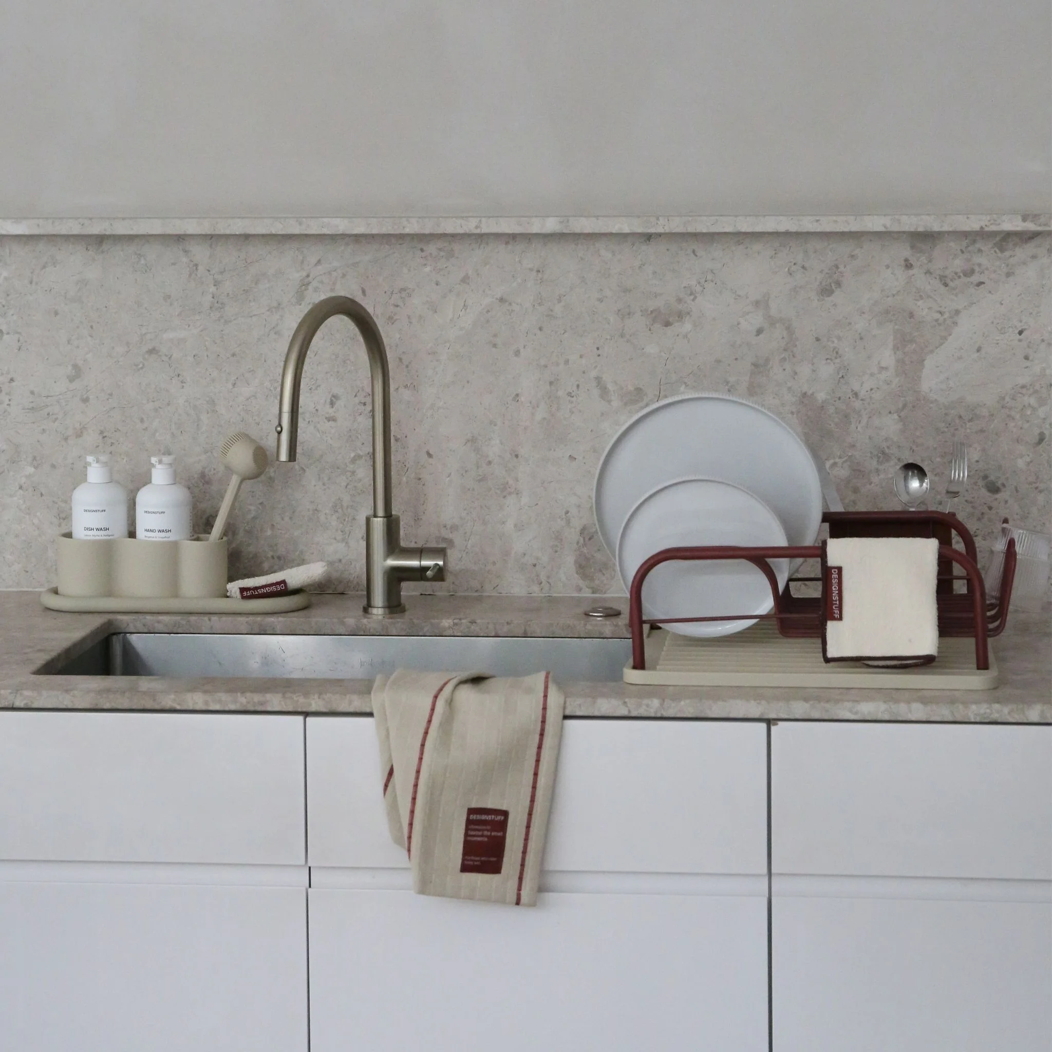 DESIGNSTUFF ETTA Hemp Marle Scourer & Bamboo Dishcloth, Cream/Brick (Set of 2) - Image 5