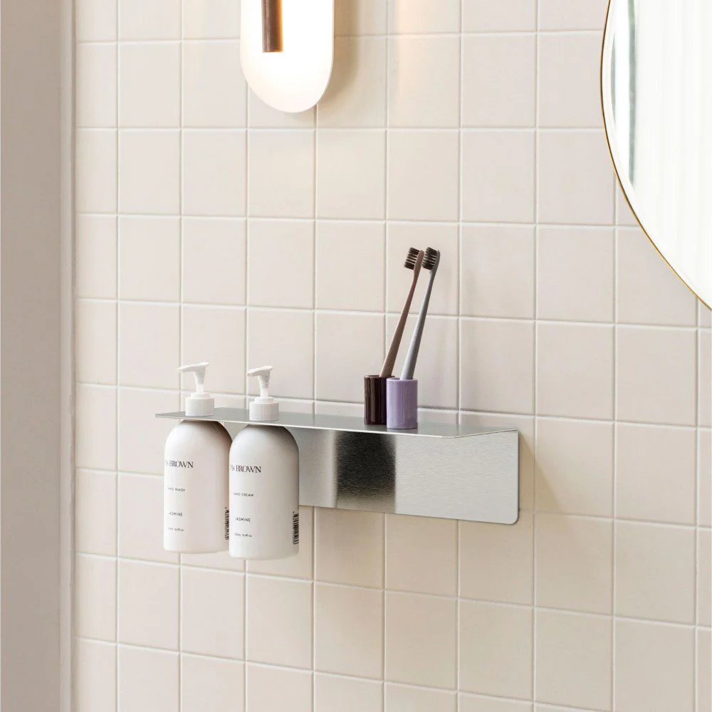 DESIGNSTUFF Shelf w/ Dual Soap Dispenser Holder, L40 cm, Brushed Steel