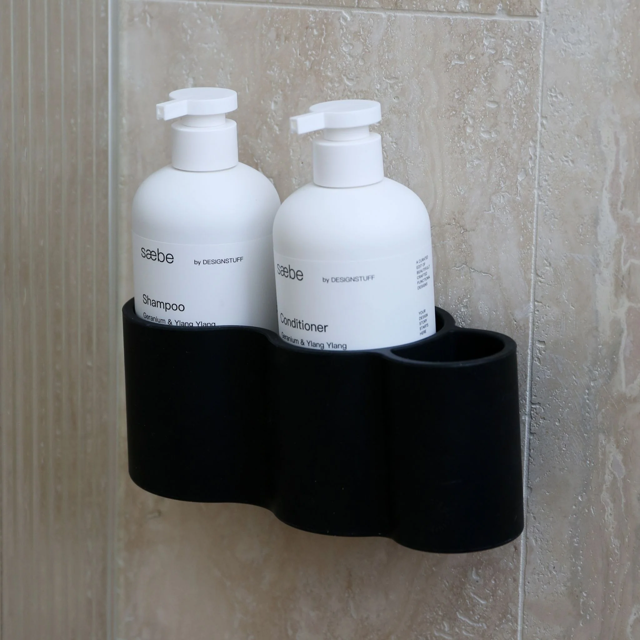 DESIGNSTUFF CURV Shower Caddy, Silicone/Adhesive, Black - Image 3