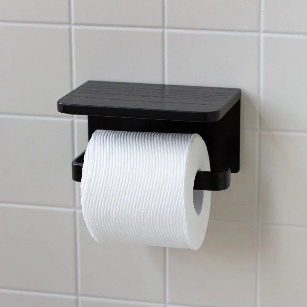 DESIGNSTUFF Toilet Roll Holder w/ Shelf Single, Black - Image 9