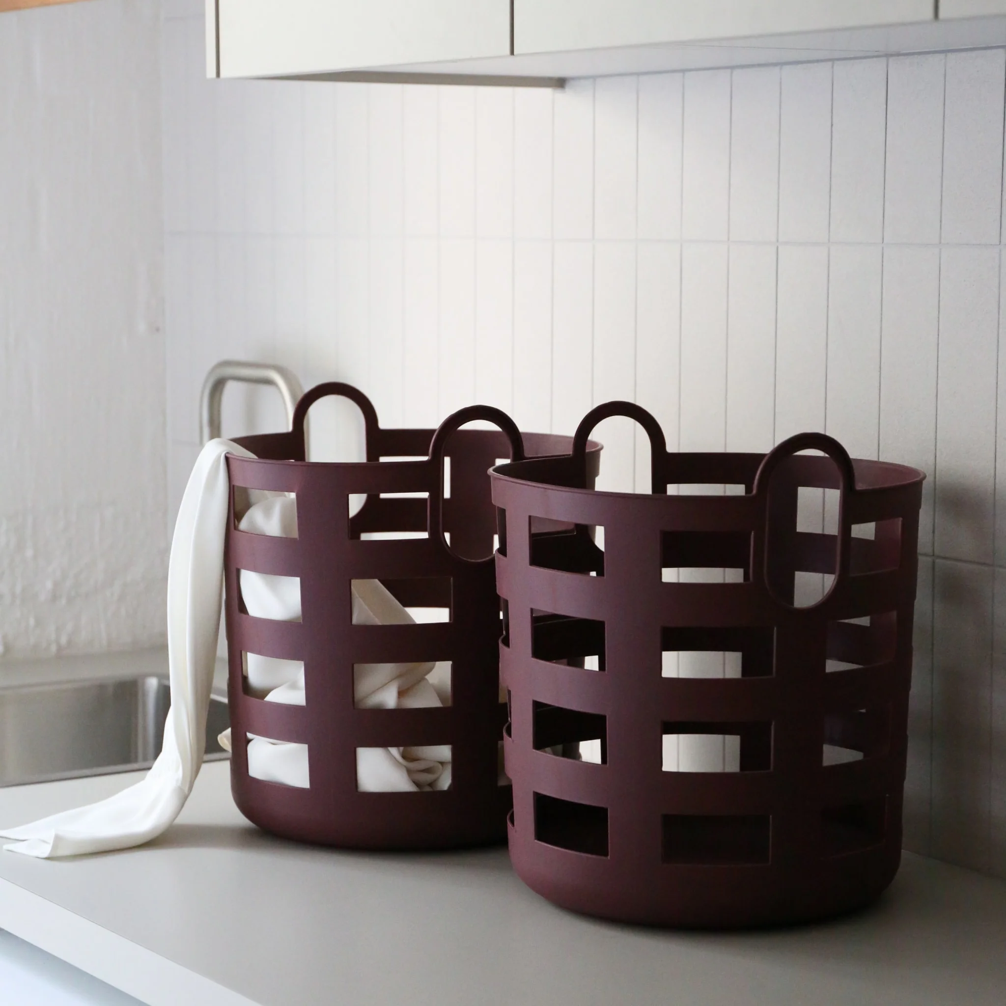 ENKEL STUDIO Storage and Laundry Basket, Burgundy (Set of 2) - Image 4