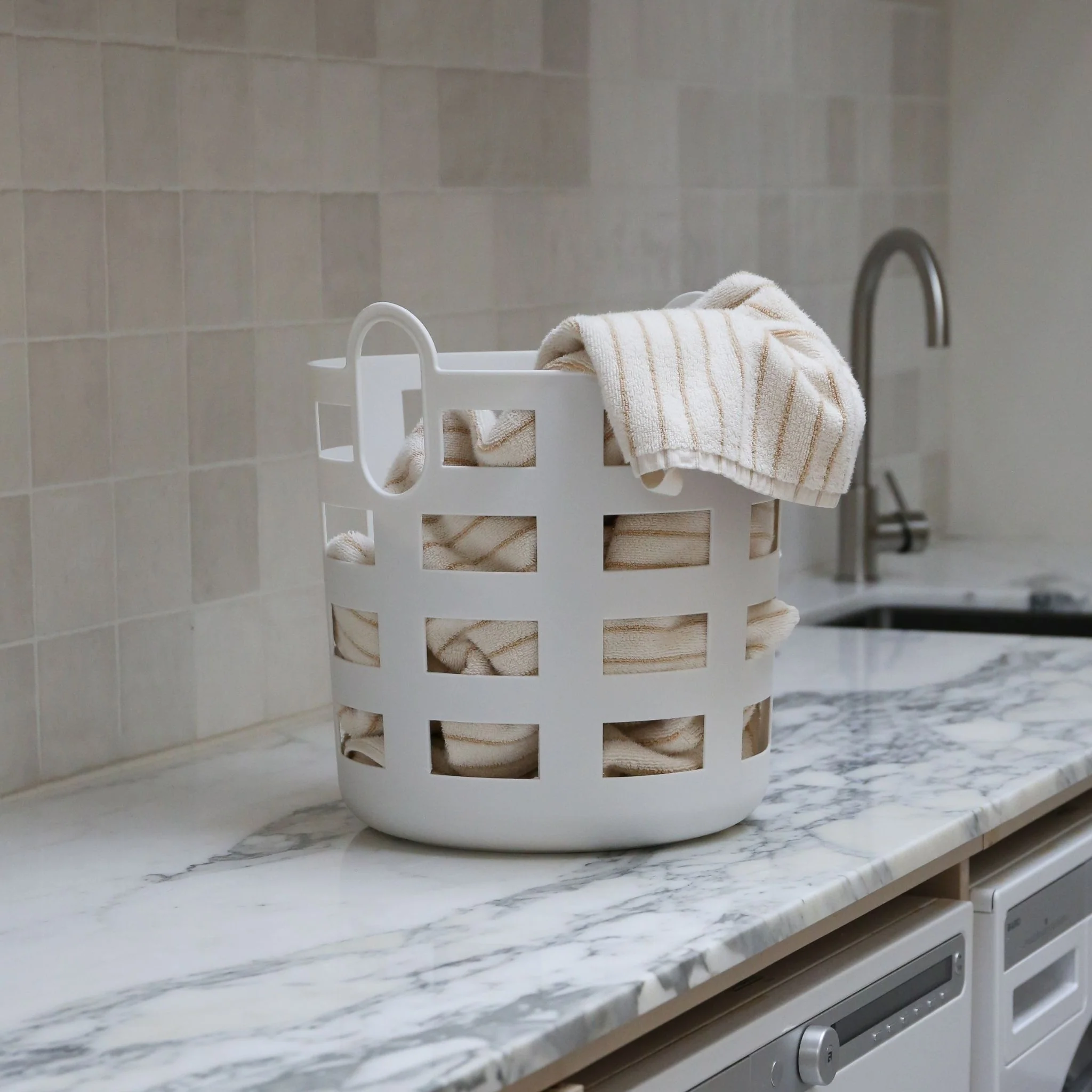 ENKEL STUDIO Storage and Laundry Basket, White (Set of 2)