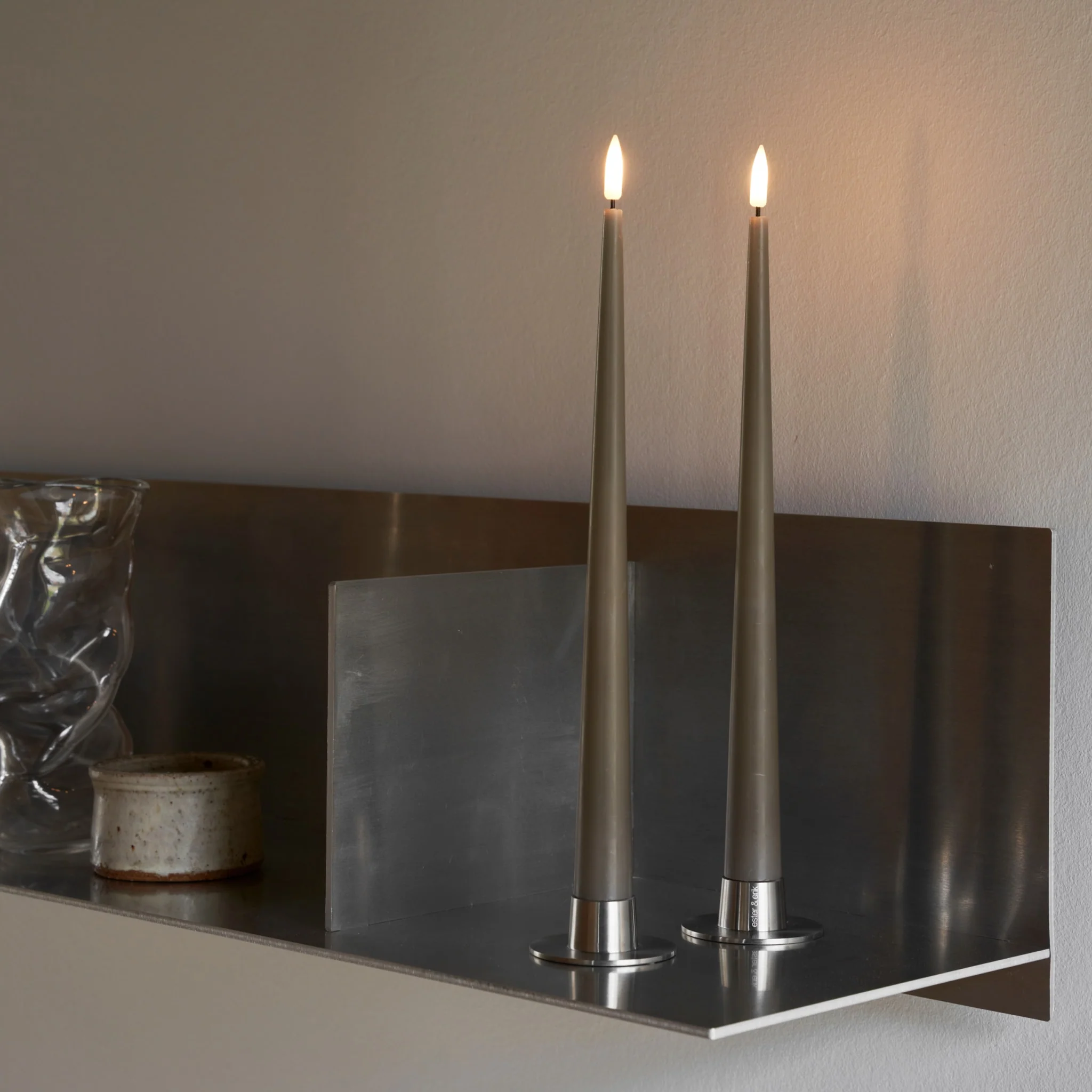 ESTER & ERIK Candle Holder, Matt Silver (Set of 2)