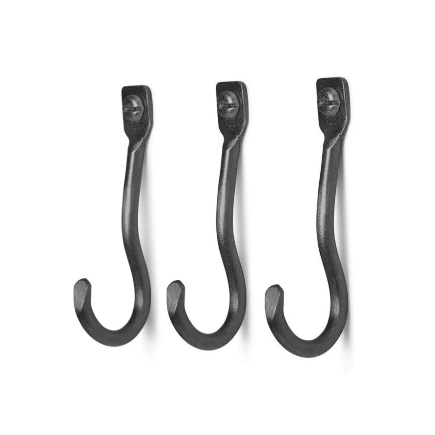 FERM LIVING Curvature Hooks, Black Brass (Set of 3)