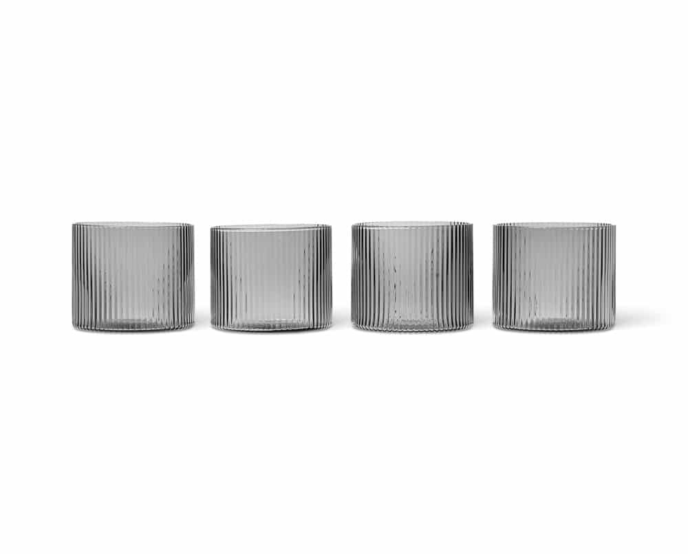 FERM LIVING Ripple Low Glasses, Smoked Grey (Set of 4)
