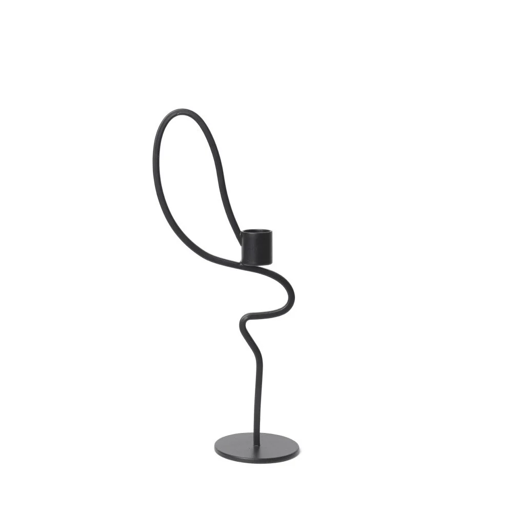 FERM LIVING Valse Candle Holder, Black, High