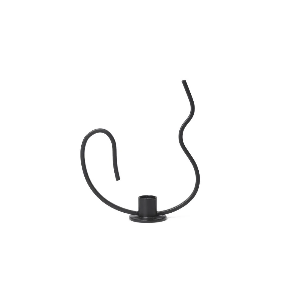 FERM LIVING Valse Candle Holder, Black, Low