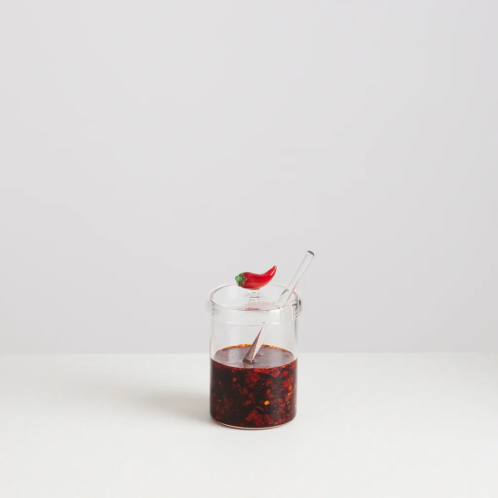 MAISON BALZAC Crispy Chilli Oil Jar, Clear/Opaque Red