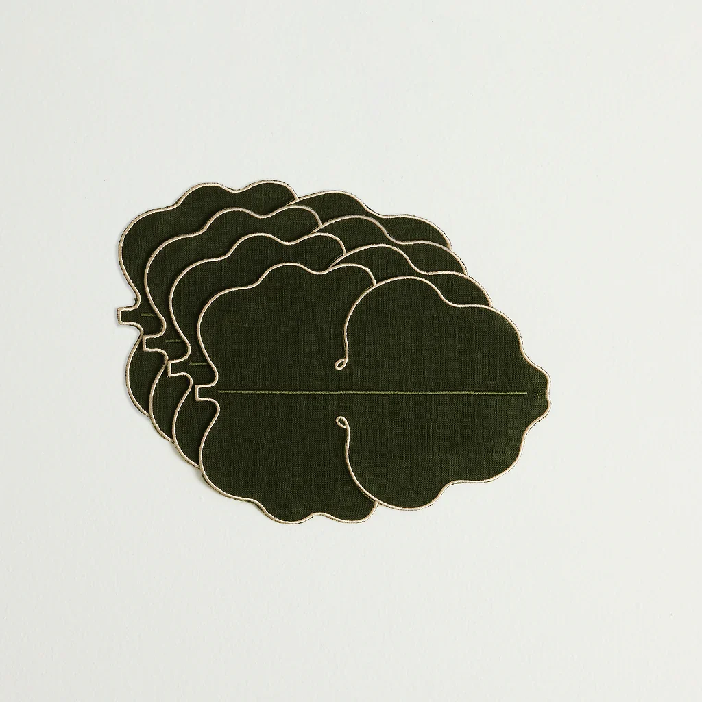 MAISON BALZAC Fig Leaf Napkins, Olive/Ivory (Set of 4)