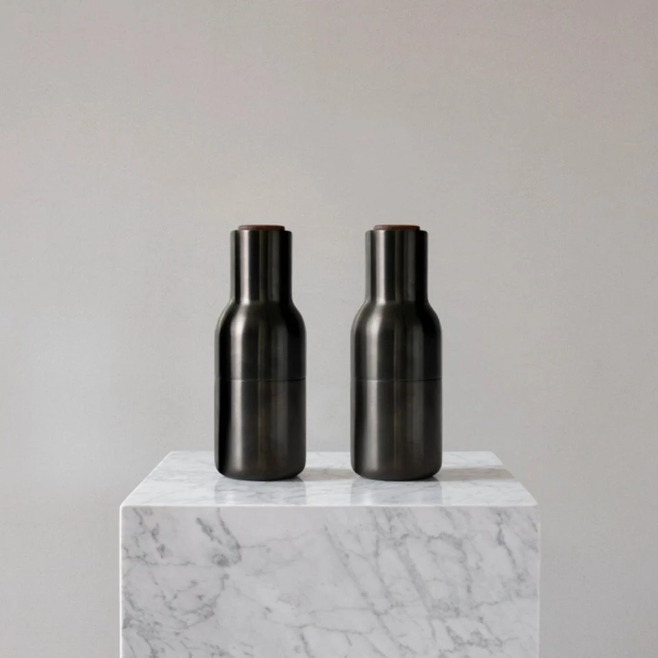 AUDO CPH Salt and Pepper Bottle Ceramic Grinders Set, Bronzed Brass w/ Walnut Lid - Image 3