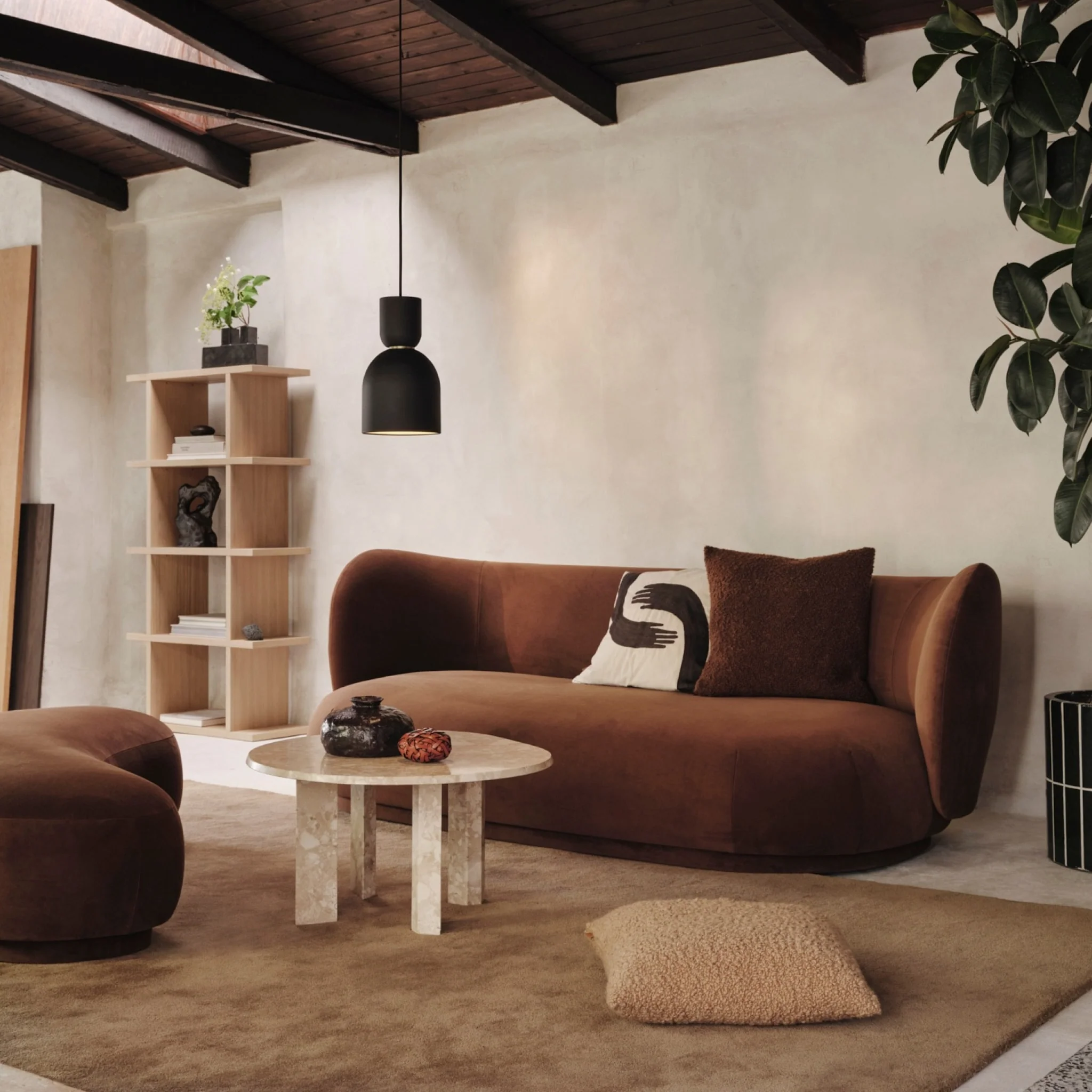 PRE-ORDER │ FERM LIVING Rico Lounger Ottoman, Rich Velvet, Soft Brown