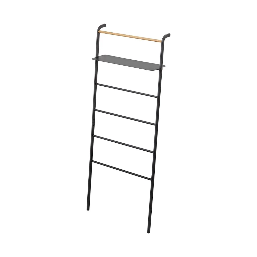 YAMAZAKI Tower Leaning Ladder with Adjustable Shelf, Black - Image 2