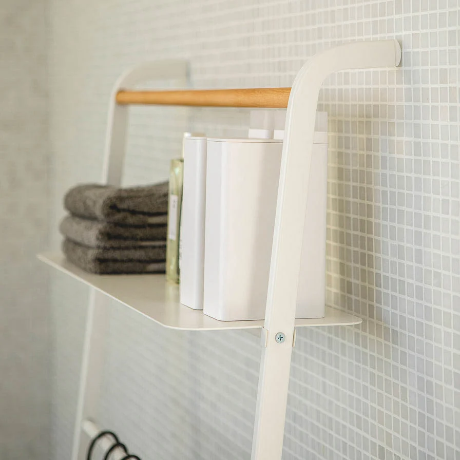 YAMAZAKI Tower Leaning Ladder with Adjustable Shelf, White - Image 6