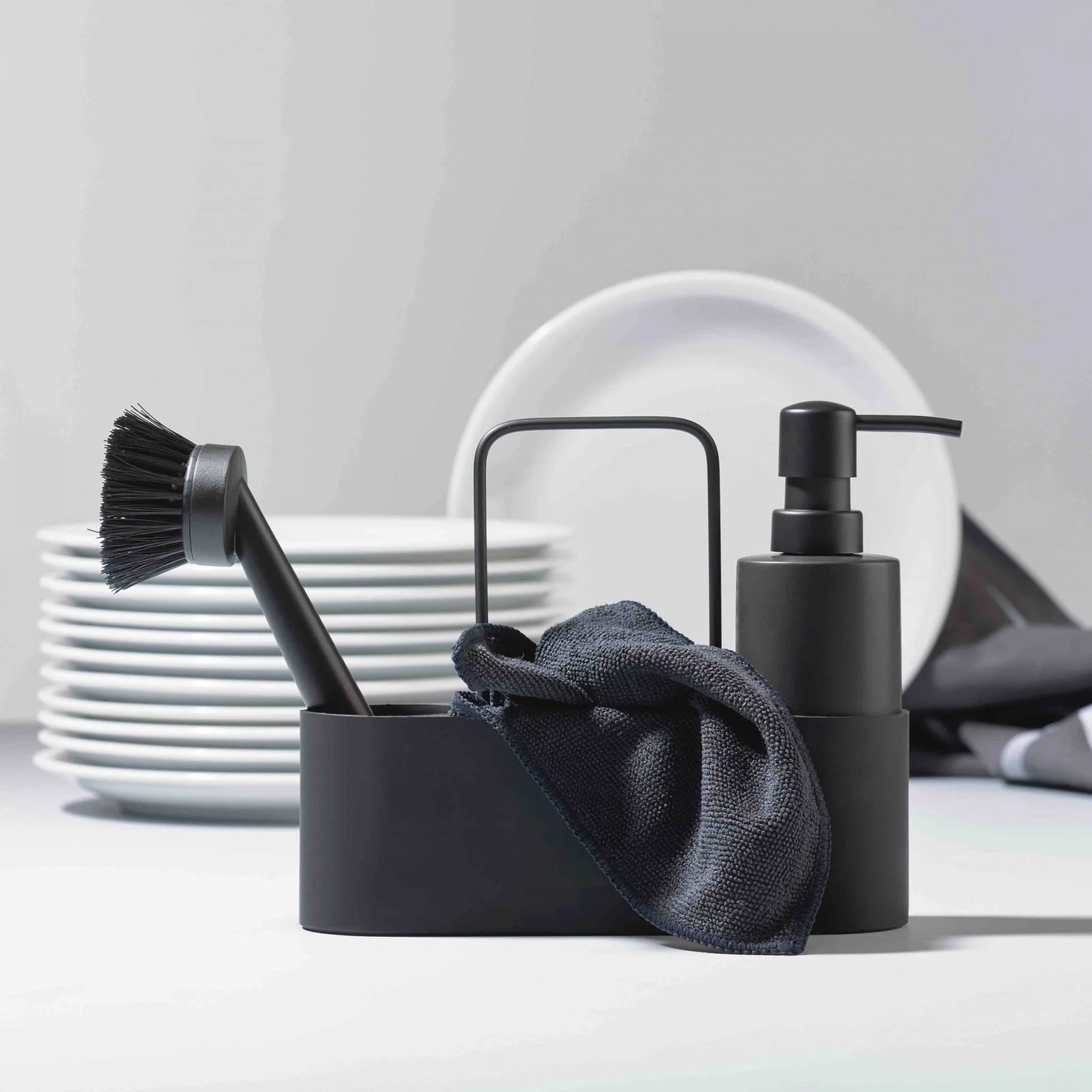 ZONE DENMARK Dishwashing Set with Round Dispenser, Black - Image 2