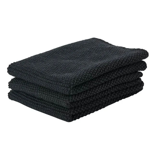 ZONE DENMARK 100% Cotton Knitted Dish Cloth, Black (Set of 3)