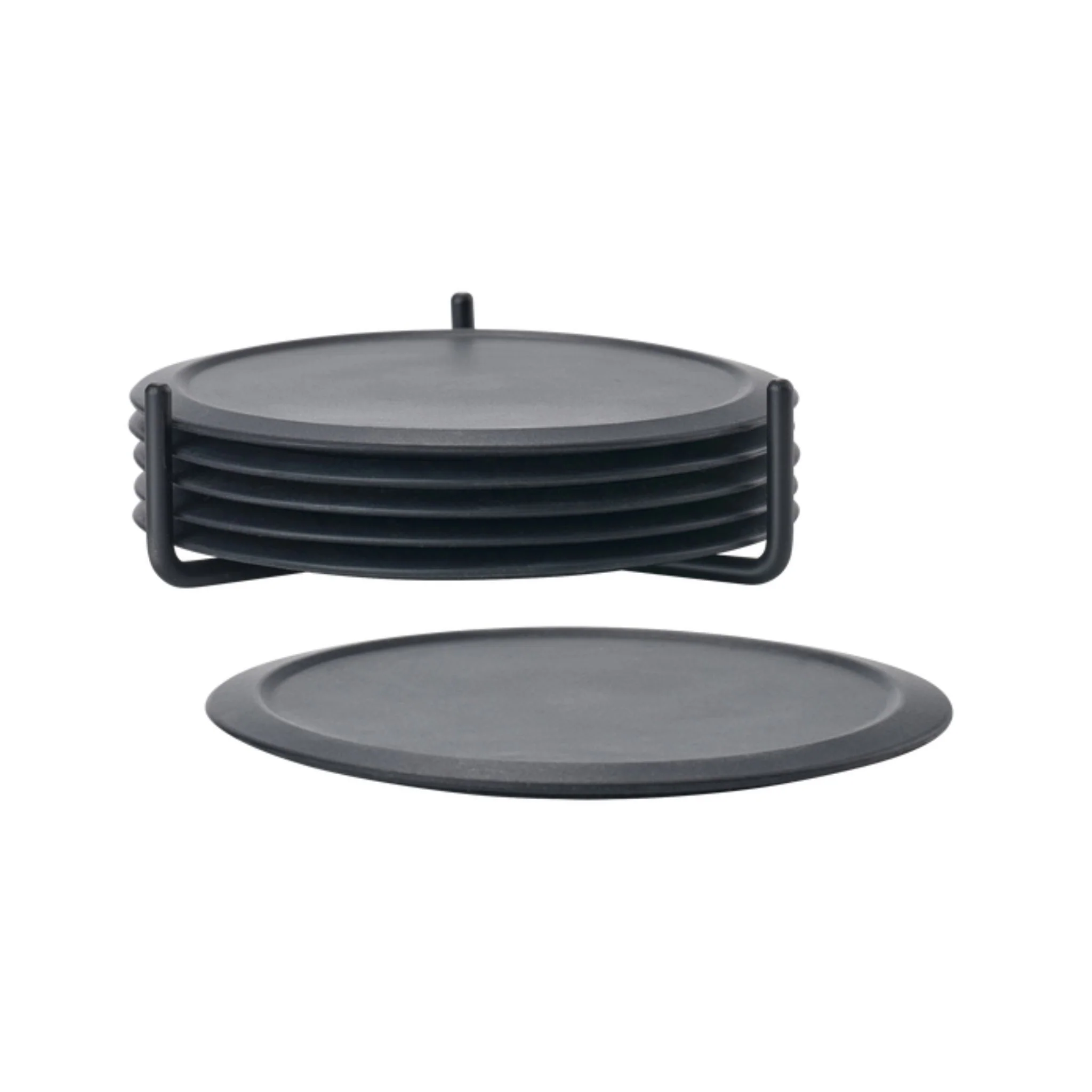 ZONE DENMARK Singles Coasters w/ Holder, Black (Set of 6)